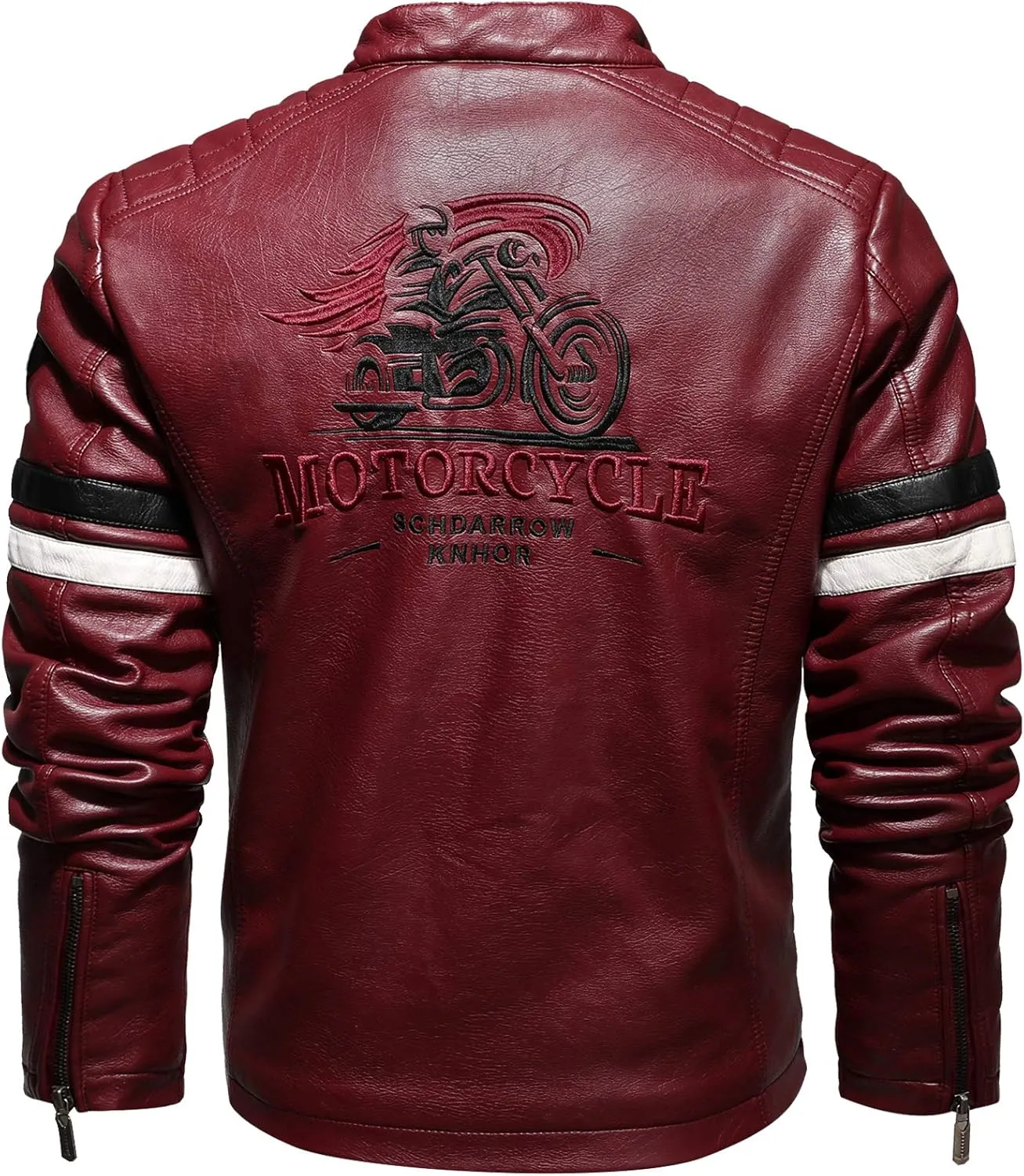 Men's Casual Stand Collar PU Faux Leather Zip-Up Motorcycle Bomber Jacket
