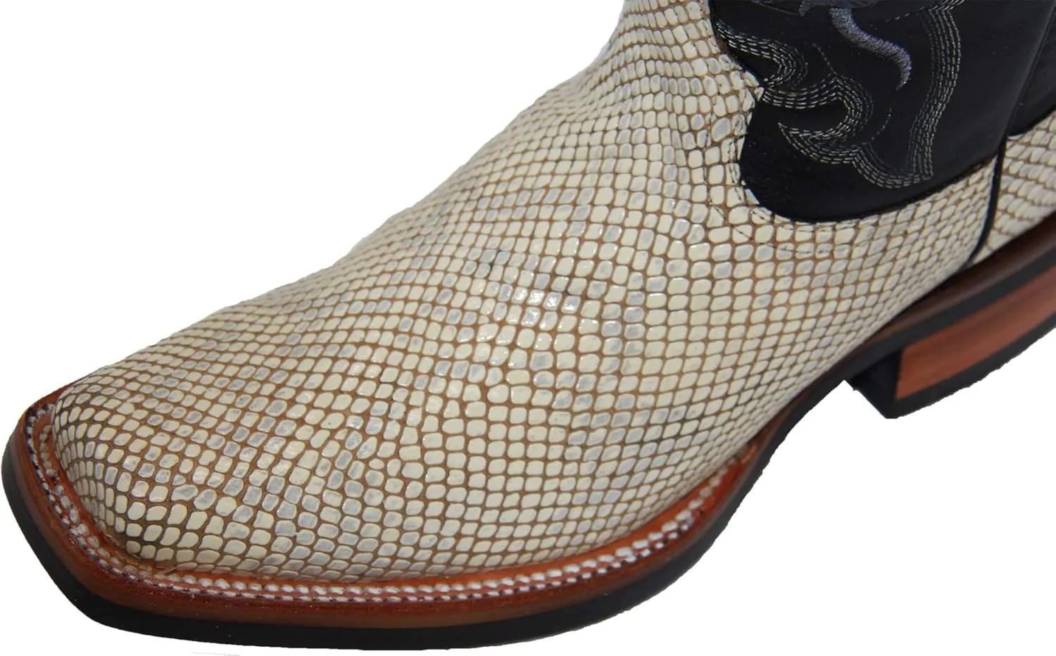 Mens Genuine Leather Snake Print Snakeskin Design Square Toe Cowboy Western Boot
