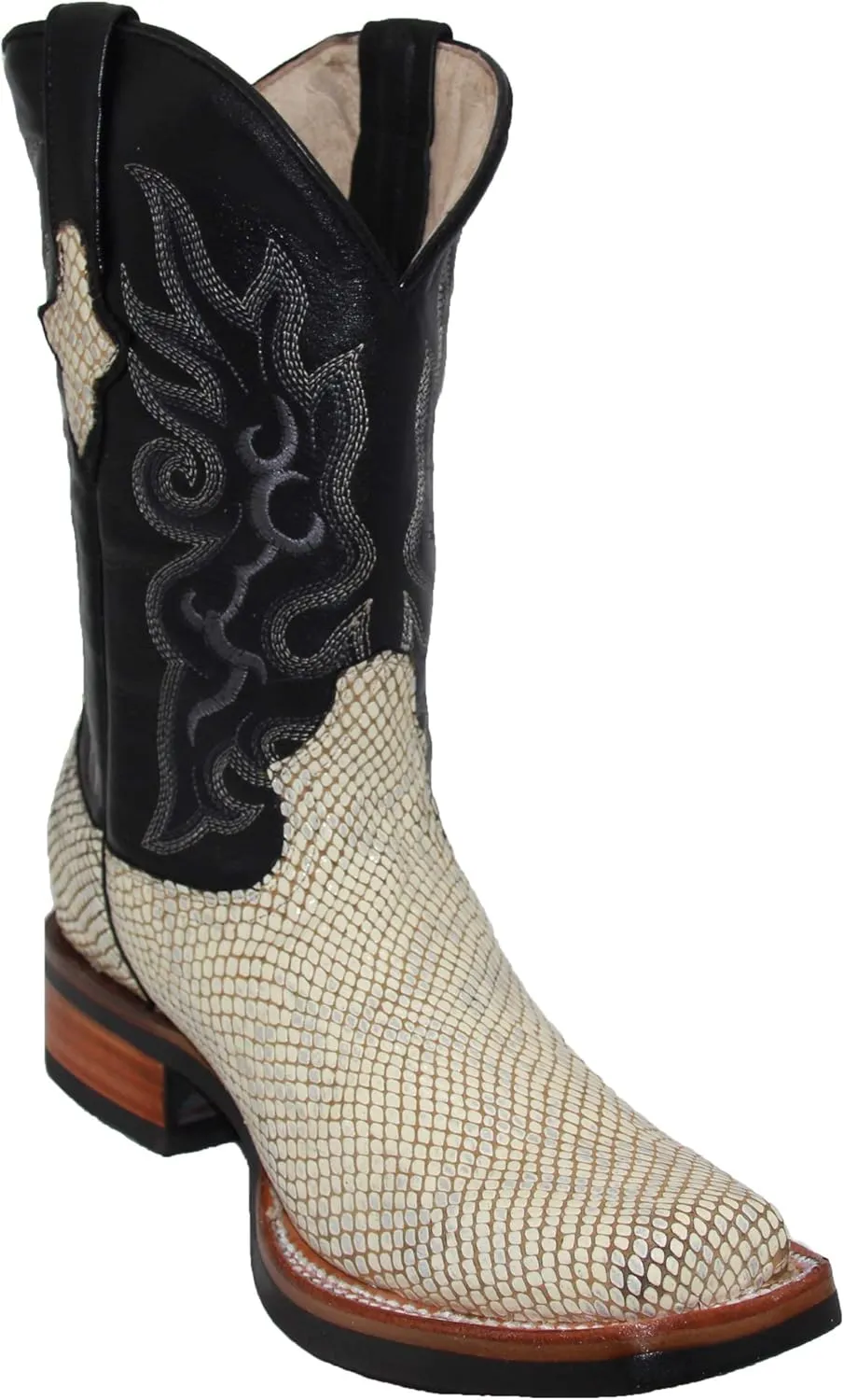 Mens Genuine Leather Snake Print Snakeskin Design Square Toe Cowboy Western Boot