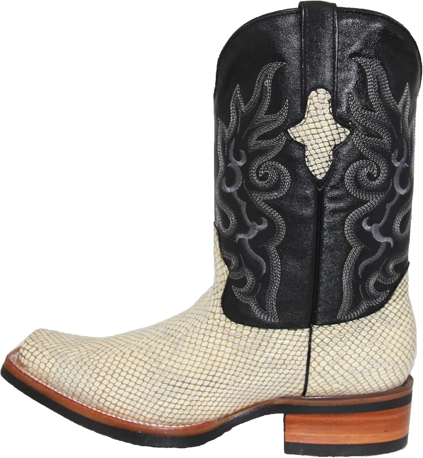 Mens Genuine Leather Snake Print Snakeskin Design Square Toe Cowboy Western Boot