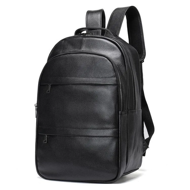 Men’s Large Capacity Top-Handled Zip Fastening Genuine Leather Backpack