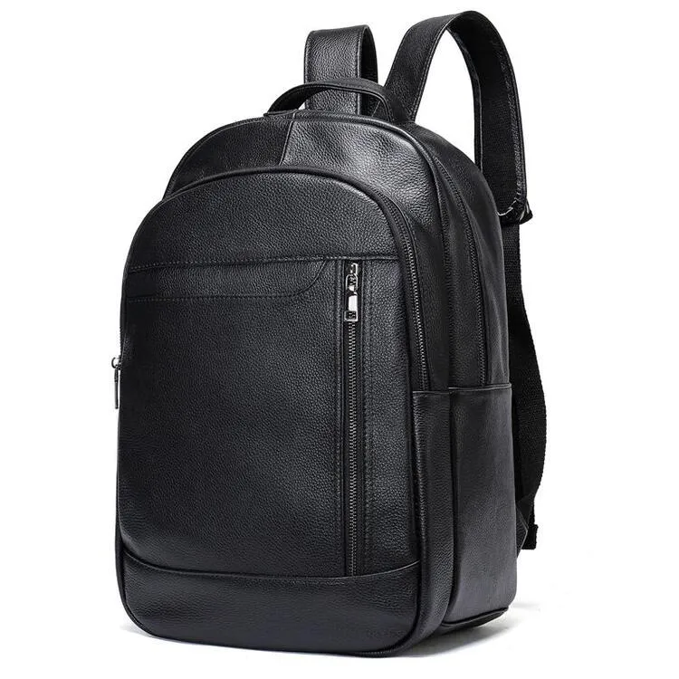 Men’s Large Capacity Top-Handled Zip Fastening Genuine Leather Backpack