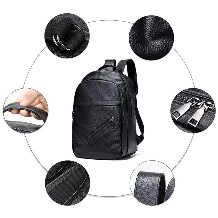 Men’s Large Capacity Top-Handled Zip Fastening Genuine Leather Backpack