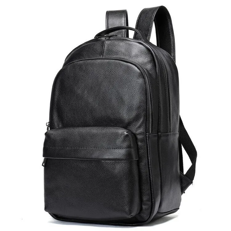 Men’s Large Capacity Top-Handled Zip Fastening Genuine Leather Backpack