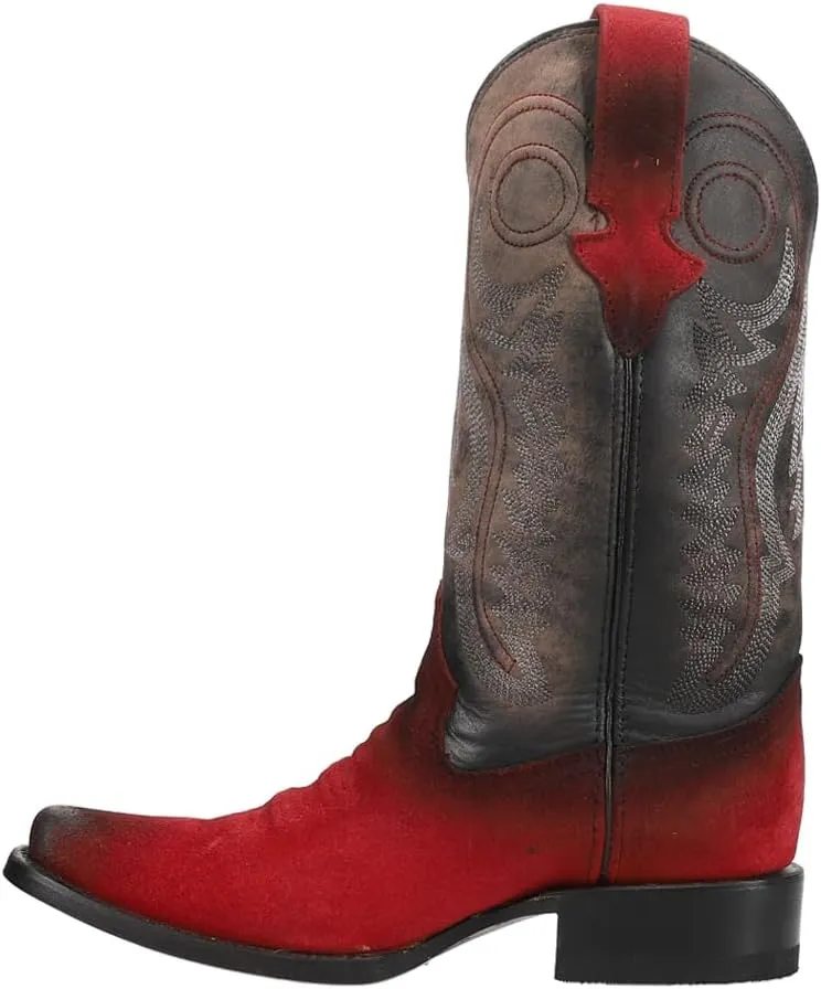 Mens Roughrider Embroidered Narrow Square Toe Casual Boots Mid Calf - Black