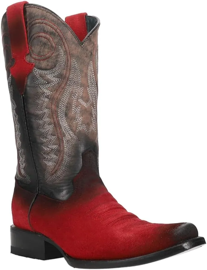 Mens Roughrider Embroidered Narrow Square Toe Casual Boots Mid Calf - Black
