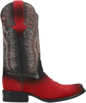 Mens Roughrider Embroidered Narrow Square Toe Casual Boots Mid Calf - Black