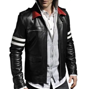 Men's Stylish Embroidered Calfskin Leather Jacket