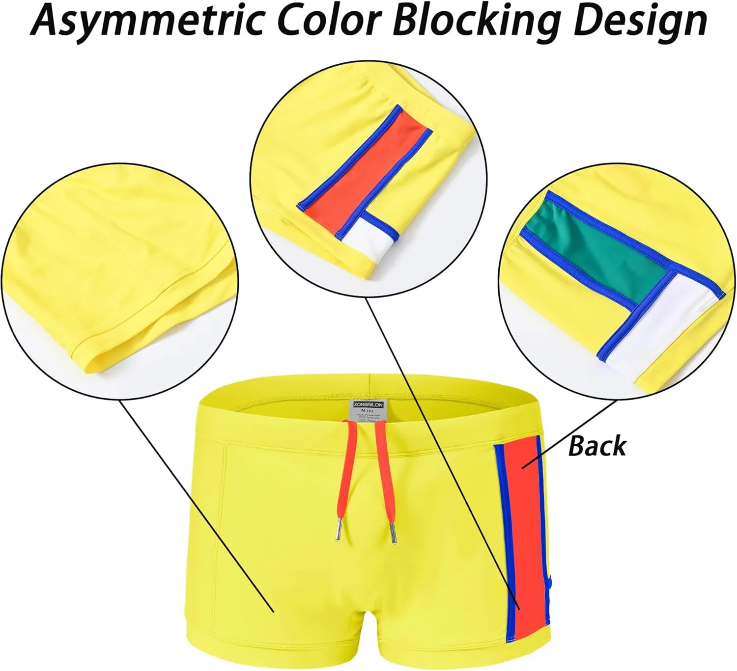 Men's Swimwear Adjustable Drawstring Double Layer Lined Bulge Pouch Swim Trunks Swimsuit Square Leg