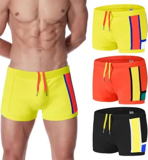 Men's Swimwear Adjustable Drawstring Double Layer Lined Bulge Pouch Swim Trunks Swimsuit Square Leg