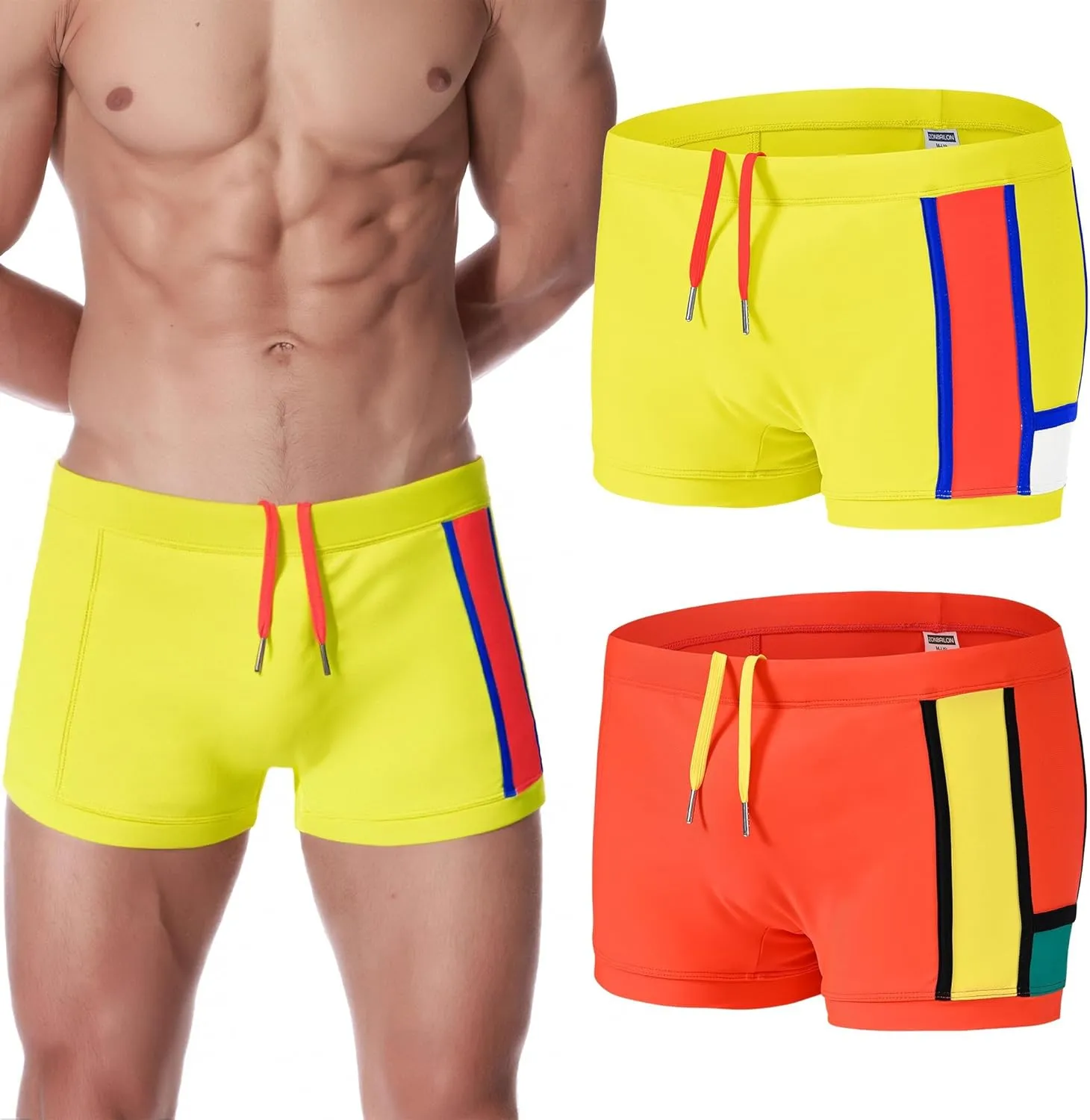 Men's Swimwear Adjustable Drawstring Double Layer Lined Bulge Pouch Swim Trunks Swimsuit Square Leg