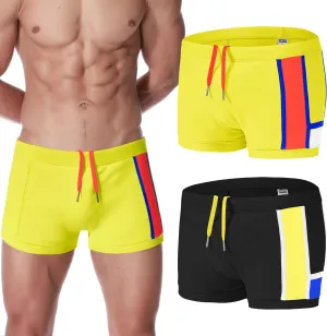 Men's Swimwear Adjustable Drawstring Double Layer Lined Bulge Pouch Swim Trunks Swimsuit Square Leg