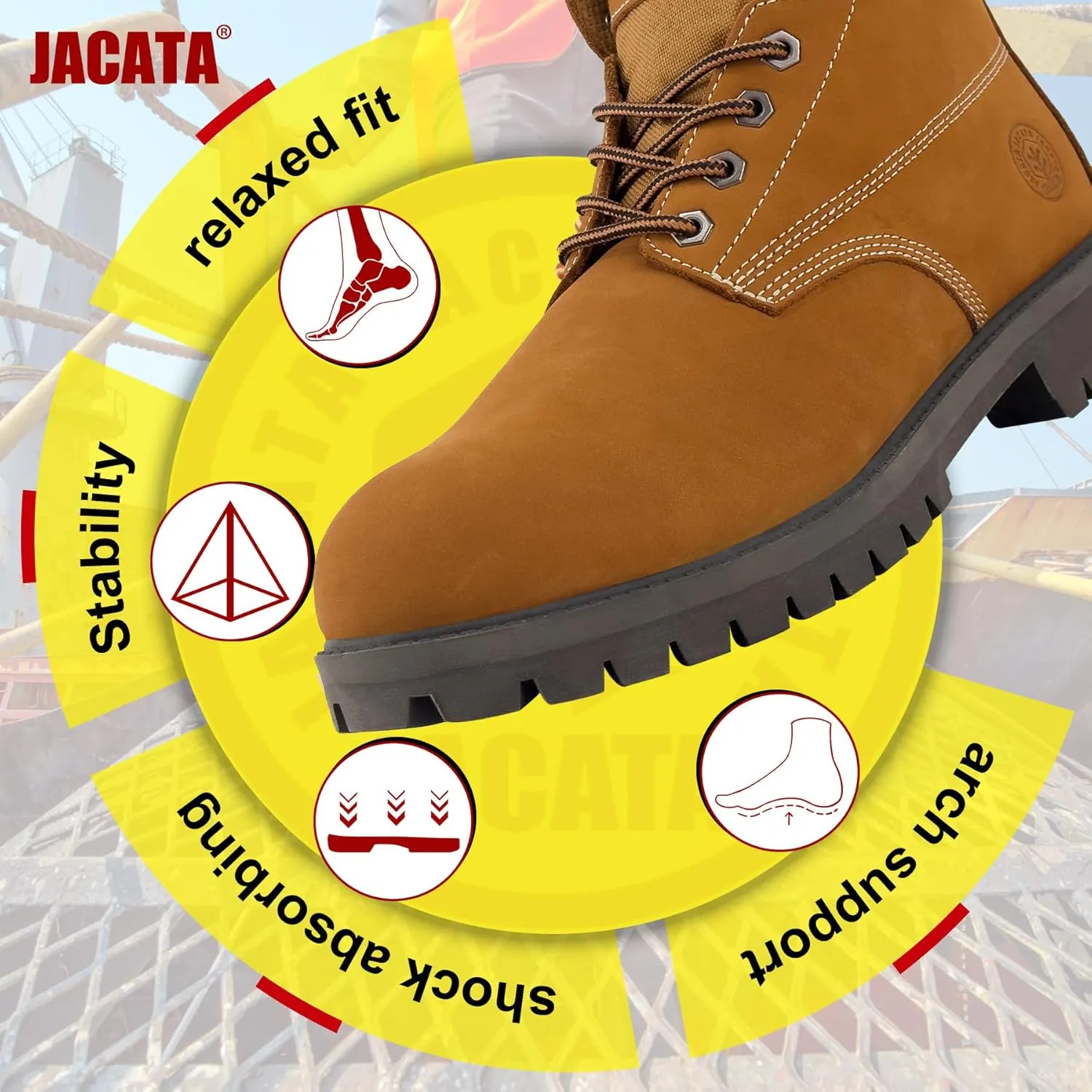 Men's Water Resistant Leather Work Boot Rubber Sole Construction Oil Resistant Utility Industrial Boots