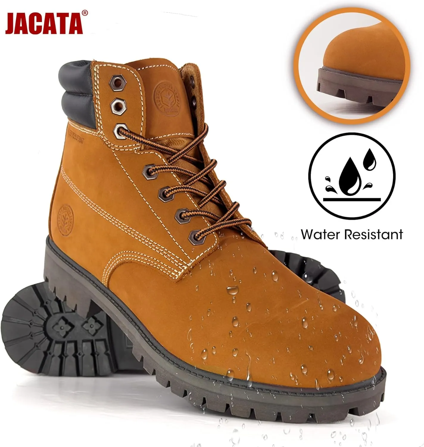Men's Water Resistant Leather Work Boot Rubber Sole Construction Oil Resistant Utility Industrial Boots