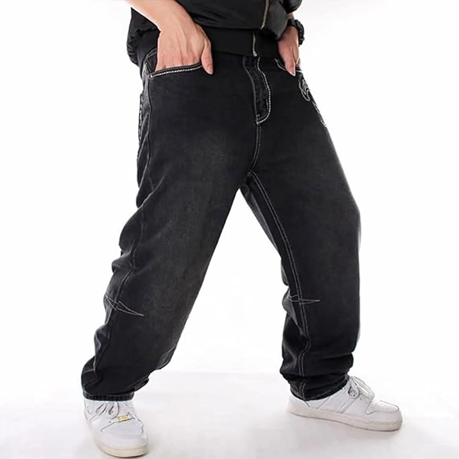 Mens Y2k Baggy Jeans Hip Hop Embroidered Skater Jeans Loose Fit Vintage Dance Skateboard Denim Pants