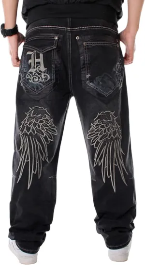 Mens Y2k Baggy Jeans Hip Hop Embroidered Skater Jeans Loose Fit Vintage Dance Skateboard Denim Pants