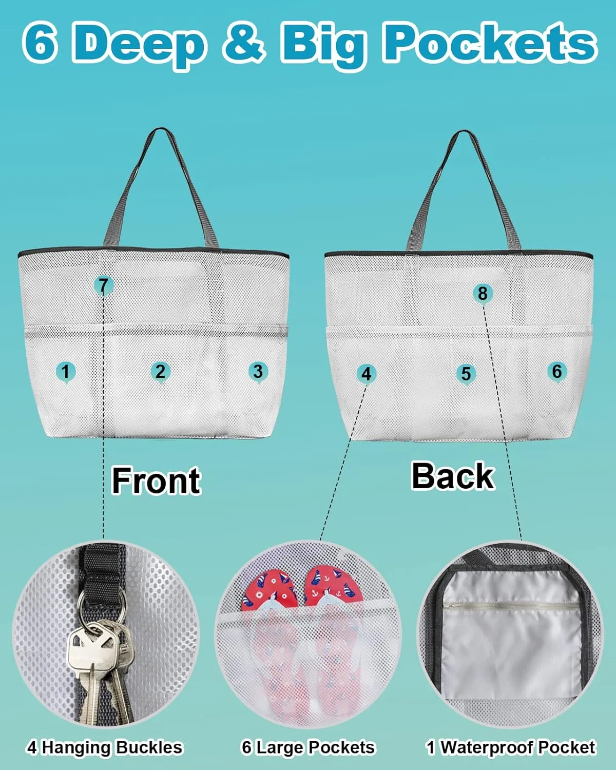 Mesh Beach Bag Oversized Tote Bags for Women Boho Abstract Geometric Aztec Ethnic Style Large Travel Pool Bags Toy Tote Bags