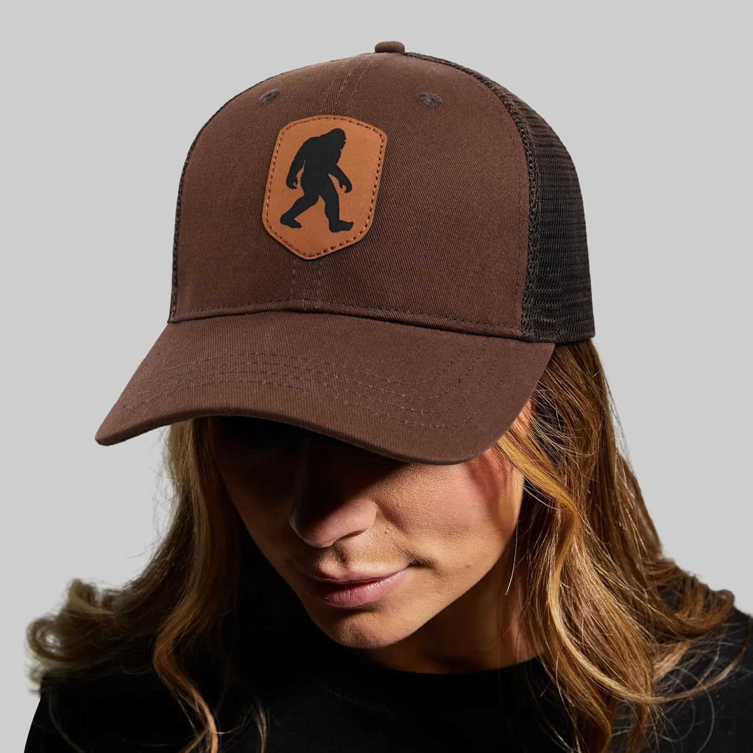 Mesh Bigfoot Hat Leather Cap for Men- Great Snapback Closure Sasquatch Hat for Hunting & Hiking