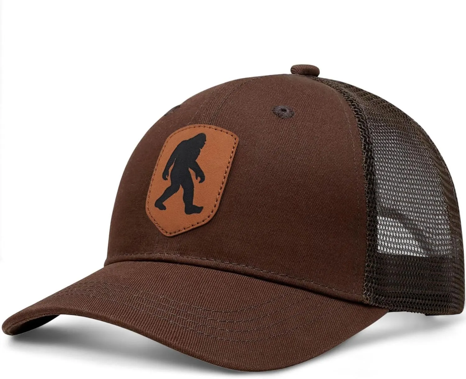 Mesh Bigfoot Hat Leather Cap for Men- Great Snapback Closure Sasquatch Hat for Hunting & Hiking