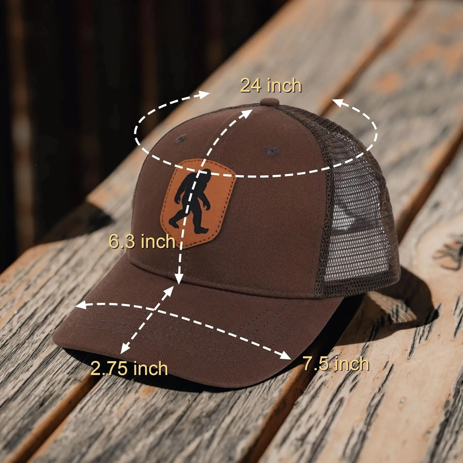 Mesh Bigfoot Hat Leather Cap for Men- Great Snapback Closure Sasquatch Hat for Hunting & Hiking