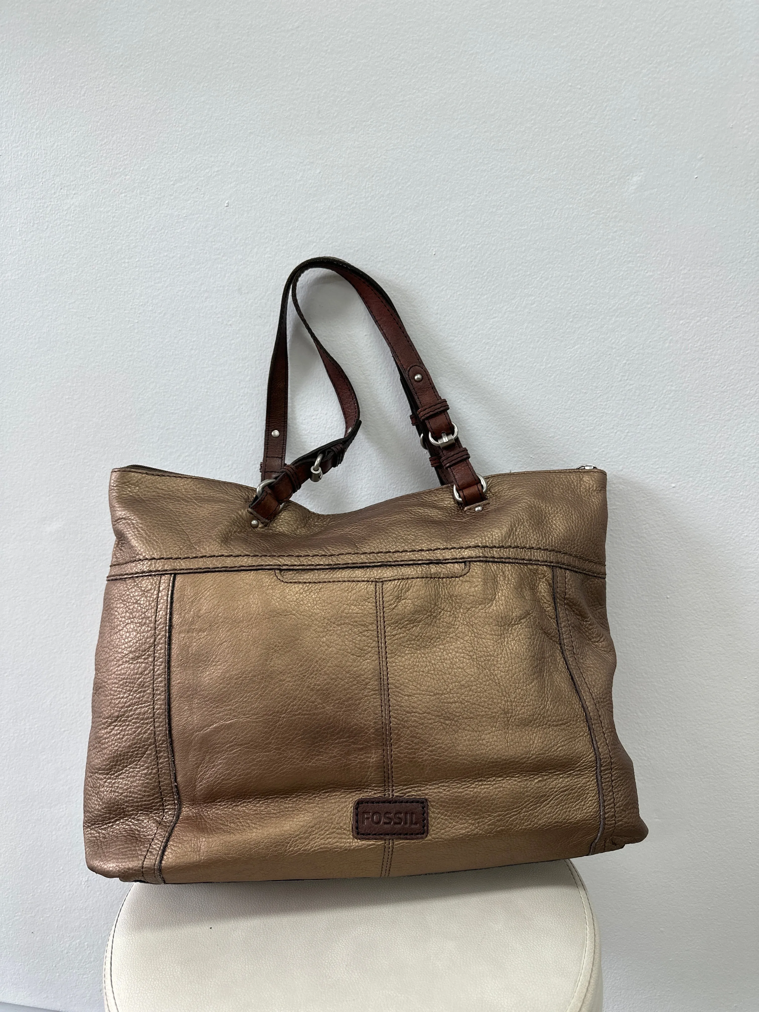 Metallic Bronze Leather Tote Bag