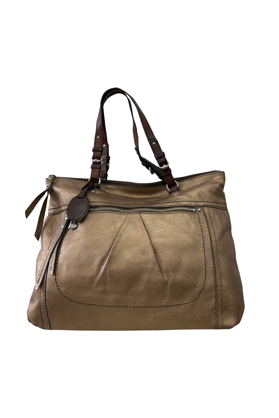 Metallic Bronze Leather Tote Bag