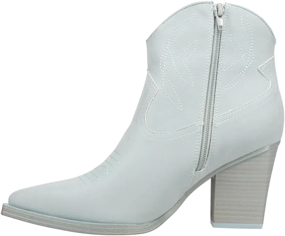 MIA Womens Sawyer Embroidered Pointed Toe Casual Boots Ankle Mid Heel 2-3" - Grey