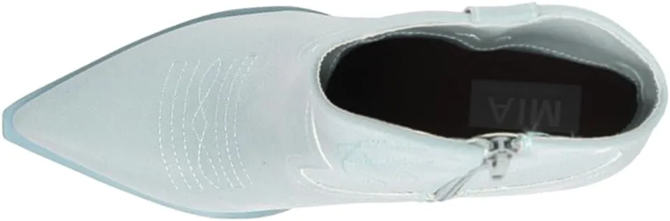 MIA Womens Sawyer Embroidered Pointed Toe Casual Boots Ankle Mid Heel 2-3" - Grey