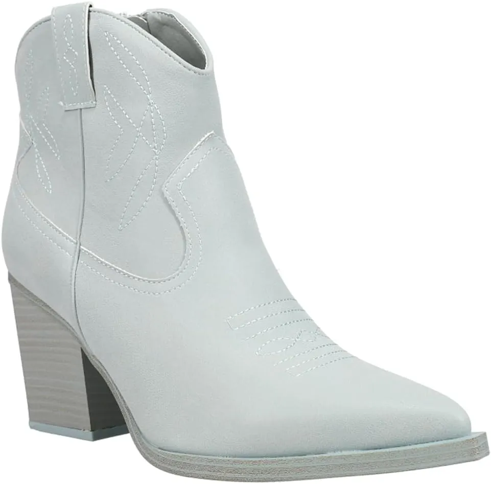 MIA Womens Sawyer Embroidered Pointed Toe Casual Boots Ankle Mid Heel 2-3" - Grey