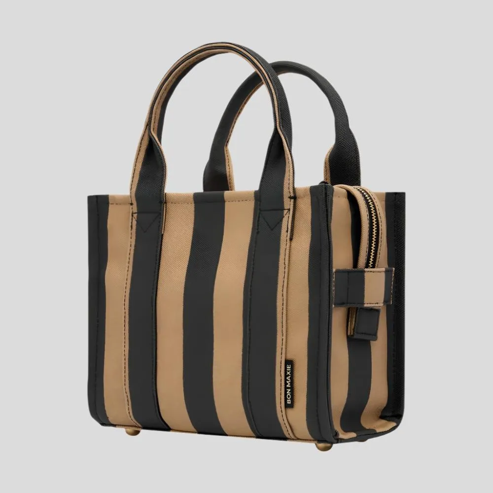 Micro Bon Vivant Structured Tote Bag -- Black/Tan Stripe