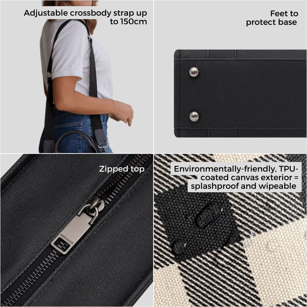 Micro Bon Vivant Structured Tote Bag -- Black/Tan Stripe
