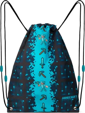 Minecraft Drawstring Bags, 11 x 15” Swimming Bag with Airflow Vent (Blue)