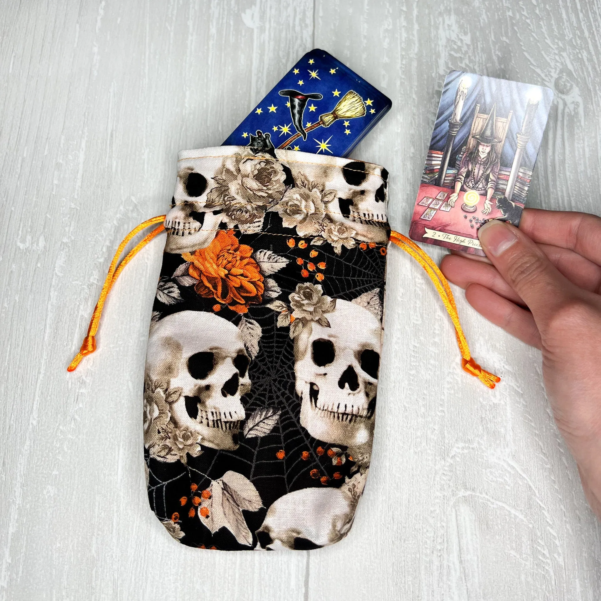 Mini Orange Skulls Tarot Deck Bag