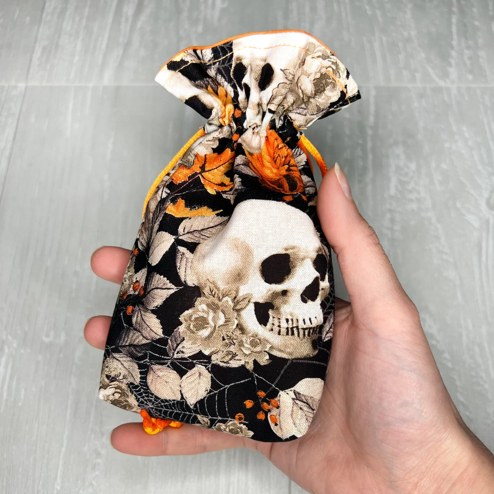 Mini Orange Skulls Tarot Deck Bag