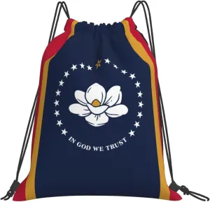 Mississippi State Flag print Casual drawstring backpack fitness bag, fashionable, fit for sports travel and daily use