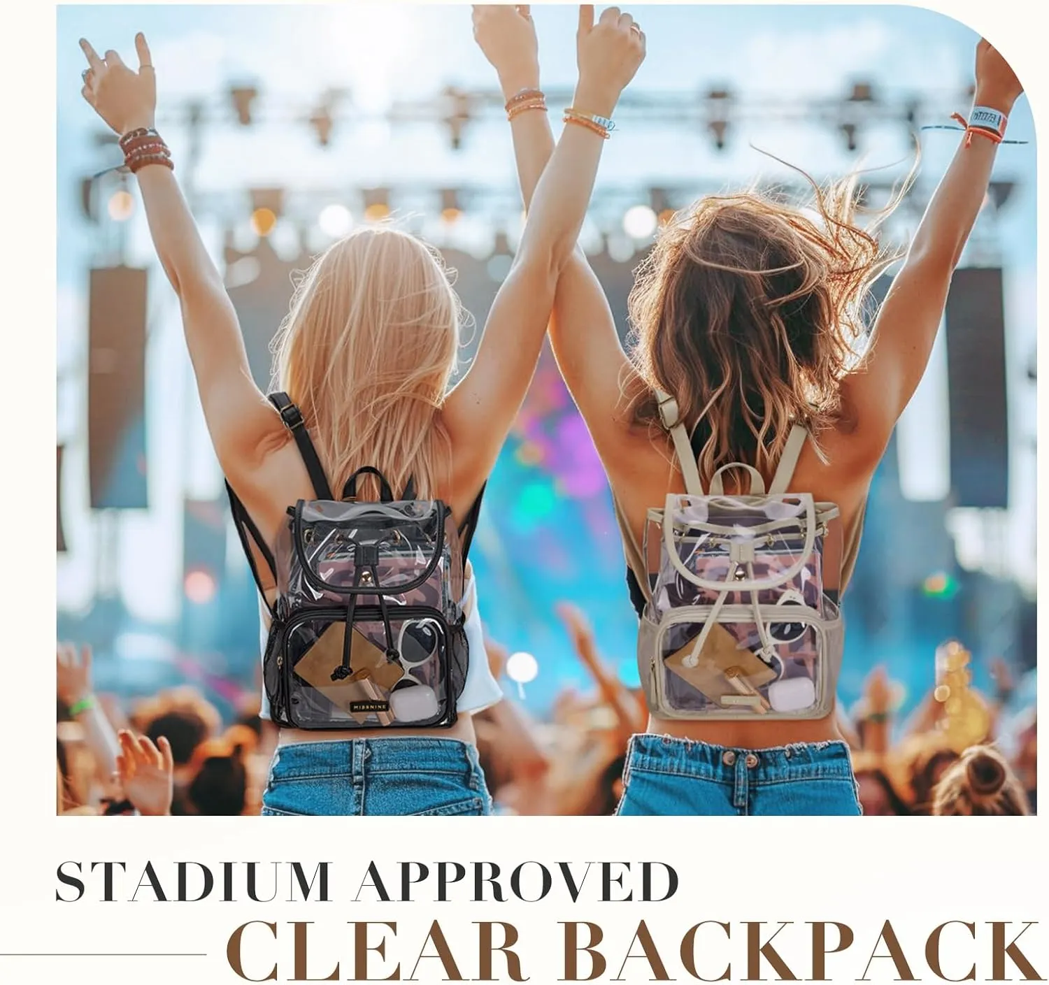 Missnine Clear Backpack for Stadium Events, Thick PVC Mini Clear Bag Stadium Approved for Concert Work Sports Events Games Festivals Travel