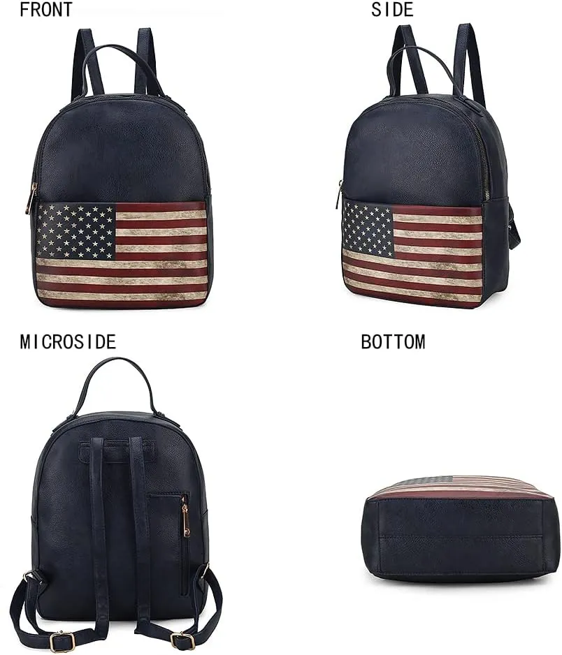 MKF Collection American Flag Backpack for Women, Vegan Leather Patriotic Bookbag Top-Handle American Pride Travel Daypack