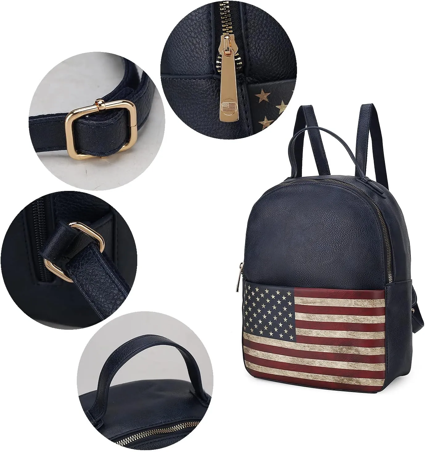 MKF Collection American Flag Backpack for Women, Vegan Leather Patriotic Bookbag Top-Handle American Pride Travel Daypack