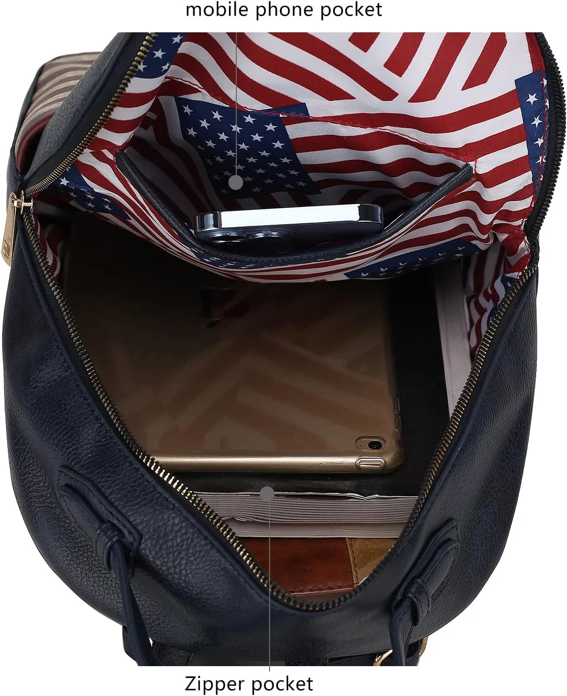 MKF Collection American Flag Backpack for Women, Vegan Leather Patriotic Bookbag Top-Handle American Pride Travel Daypack