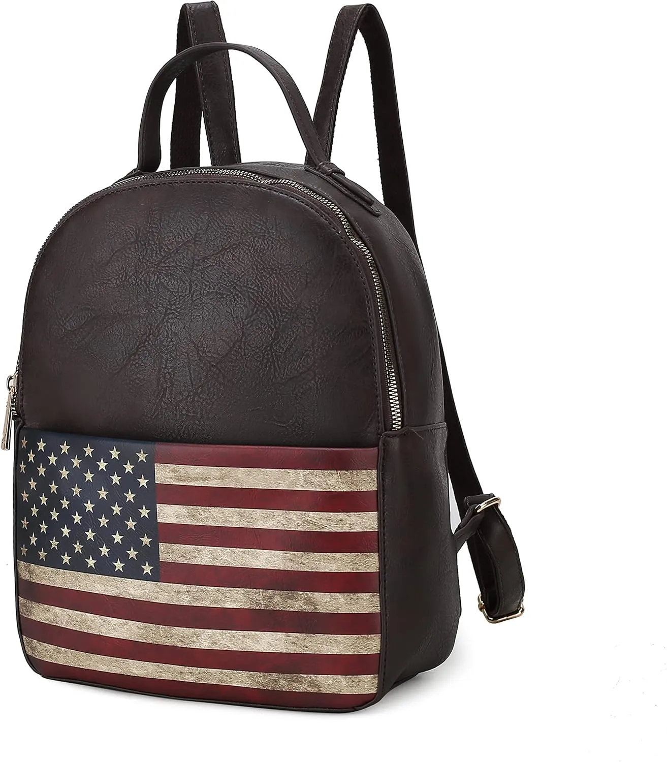 MKF Collection American Flag Backpack for Women, Vegan Leather Patriotic Bookbag Top-Handle American Pride Travel Daypack
