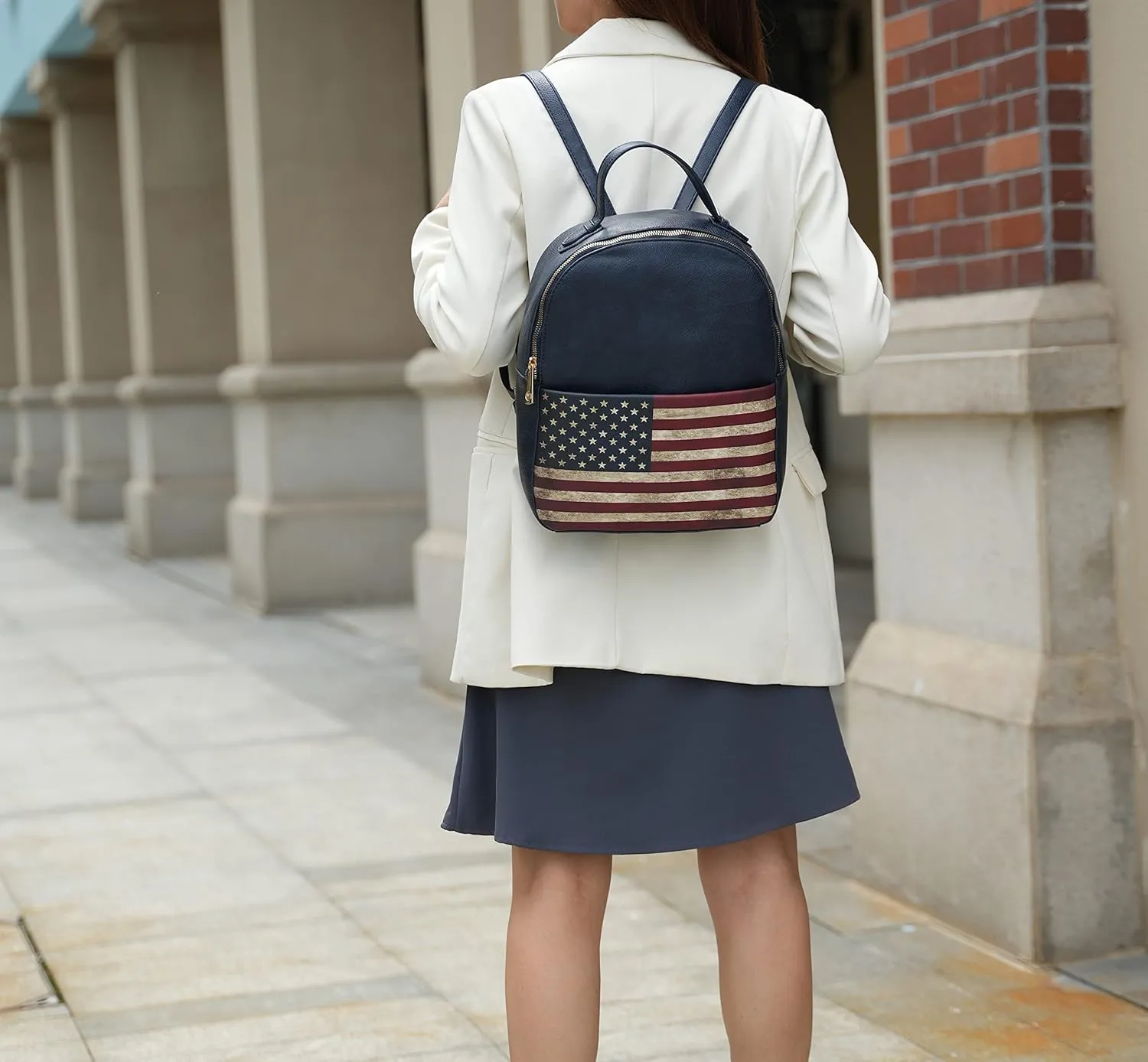 MKF Collection American Flag Backpack for Women, Vegan Leather Patriotic Bookbag Top-Handle American Pride Travel Daypack