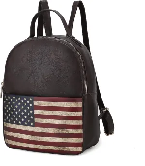 MKF Collection American Flag Backpack for Women, Vegan Leather Patriotic Bookbag Top-Handle American Pride Travel Daypack