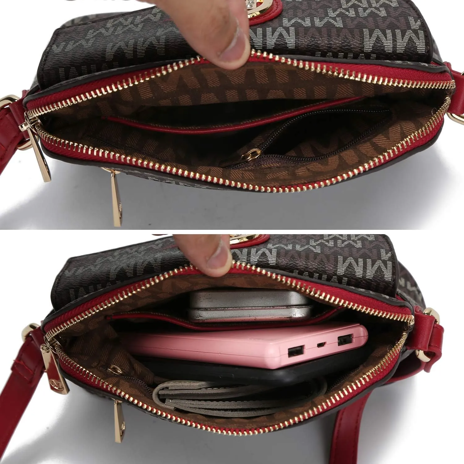 MKF Collection Signature Crossbody bag for women, Vegan leather Shoulder bag Zipper closure Messenger Handbag Purse By Mia K