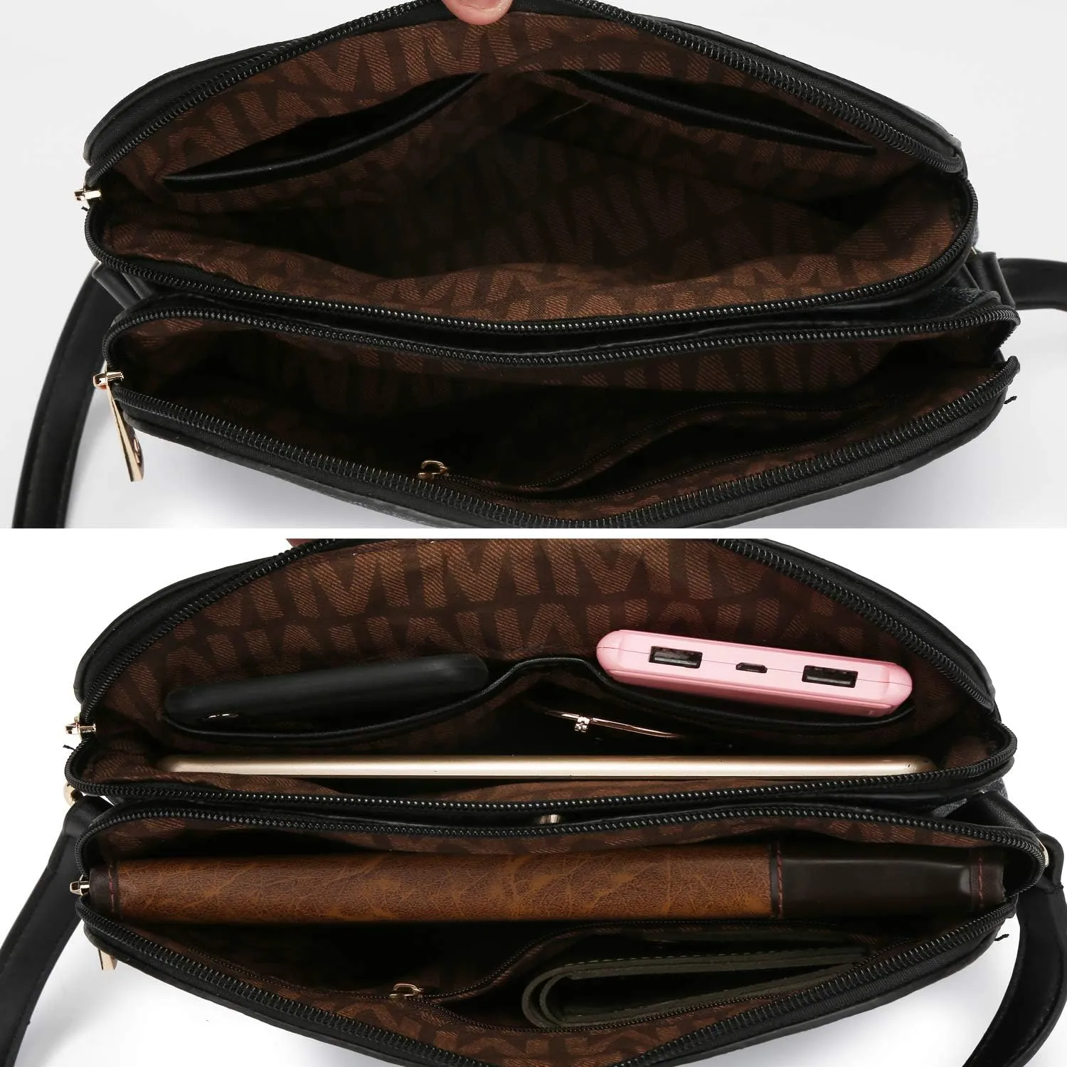 MKF Collection Signature Crossbody bag for women, Vegan leather Shoulder bag Zipper closure Messenger Handbag Purse By Mia K