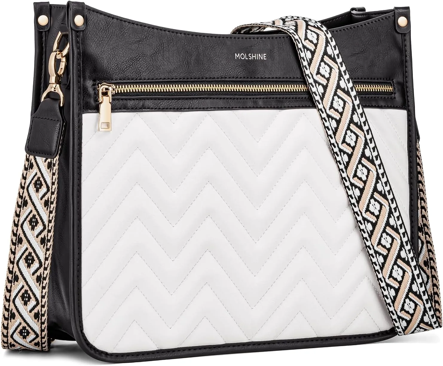 molshine Quilted Crossbody Bags for Women, Medium PU Leather Crossbody Shoulder Handbag with Adjustable Wide Strap DLK0039