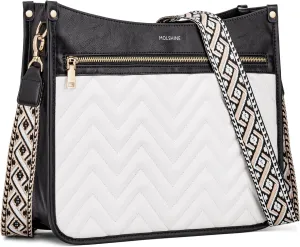 molshine Quilted Crossbody Bags for Women, Medium PU Leather Crossbody Shoulder Handbag with Adjustable Wide Strap DLK0039