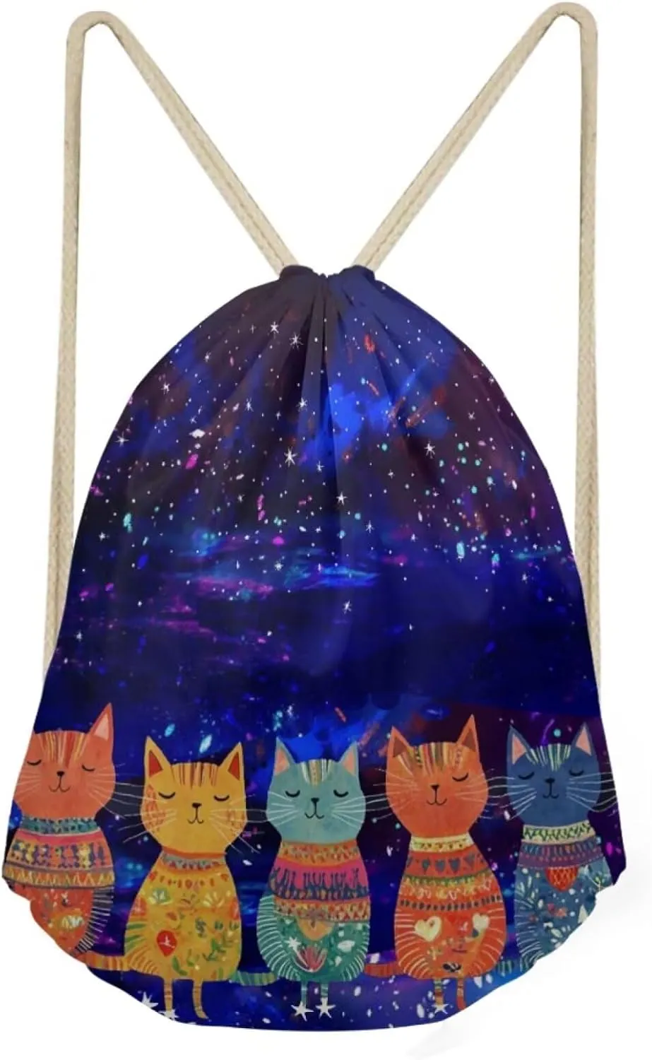 Mumeson Cat Starry Sky Backpack Cinch Sack String Travel Drawstring Bag Storage Pouch Pig Gifts for Women Girls Kids