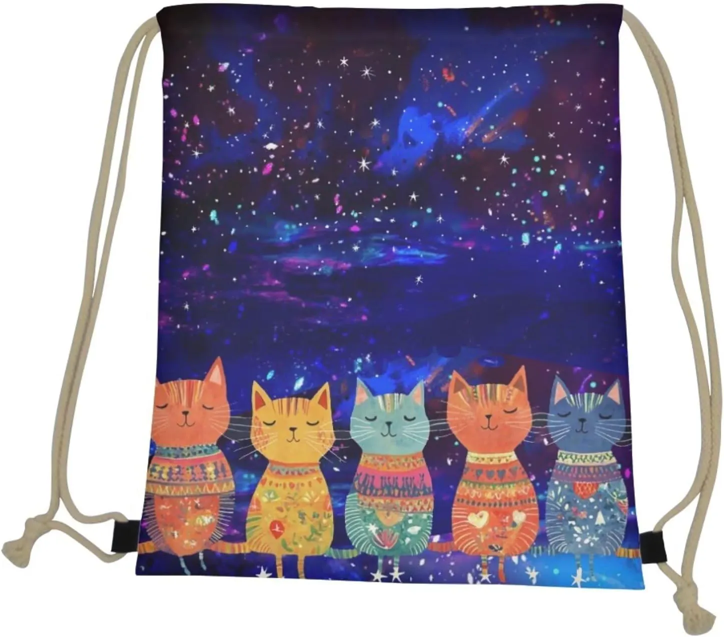 Mumeson Cat Starry Sky Backpack Cinch Sack String Travel Drawstring Bag Storage Pouch Pig Gifts for Women Girls Kids