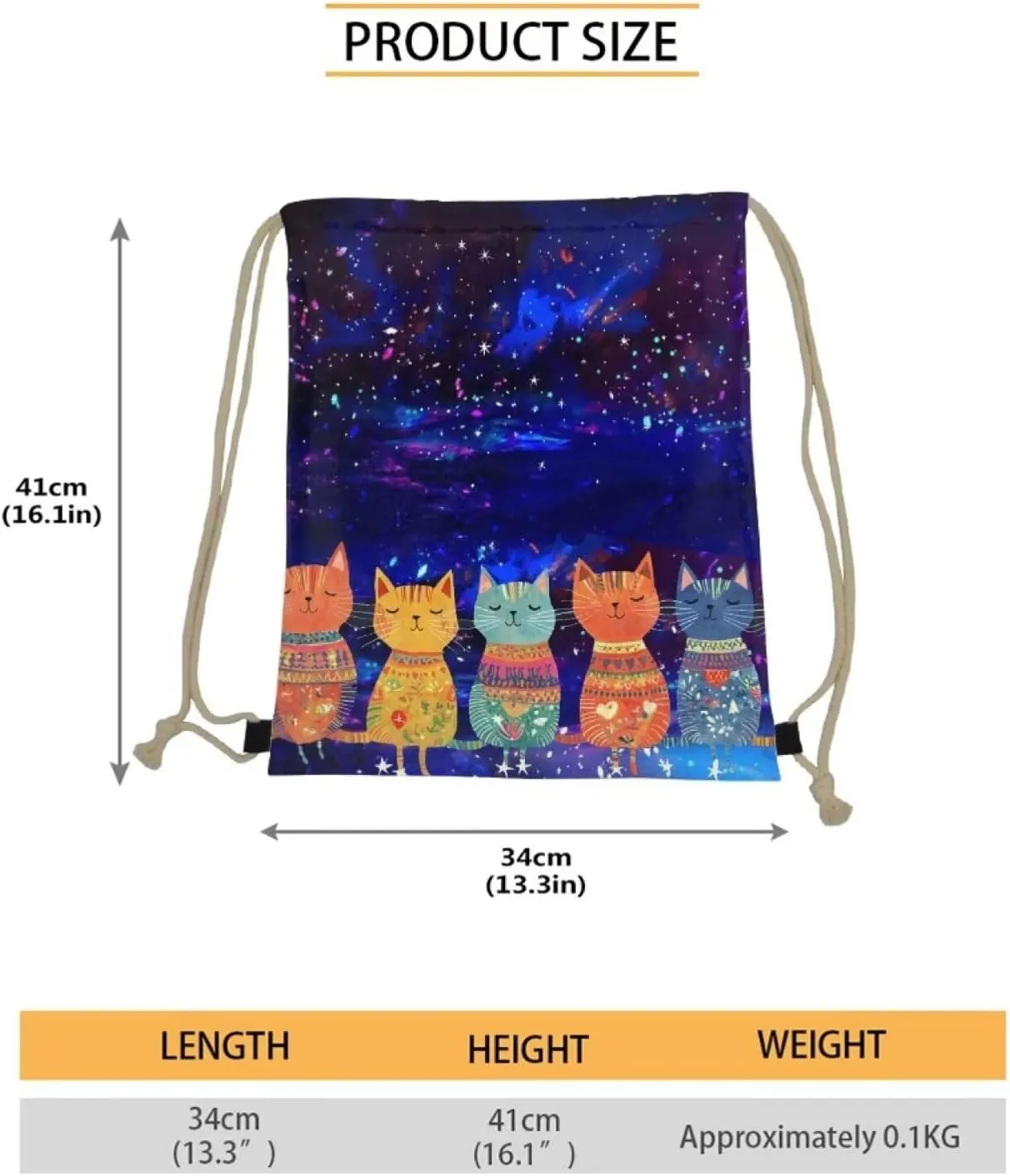 Mumeson Cat Starry Sky Backpack Cinch Sack String Travel Drawstring Bag Storage Pouch Pig Gifts for Women Girls Kids