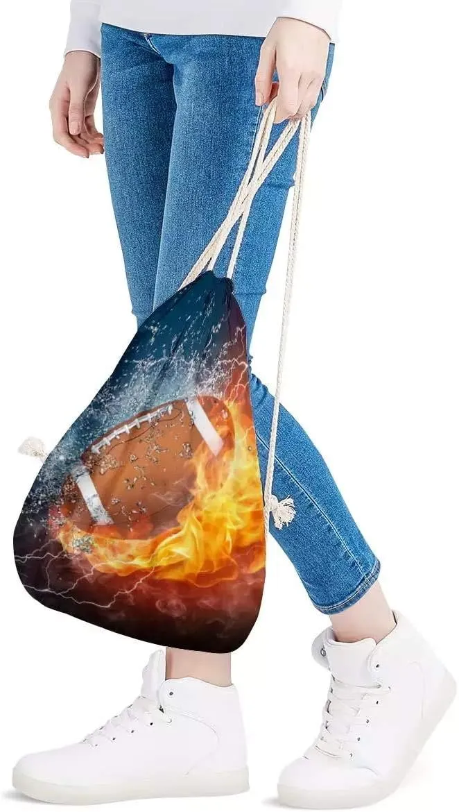 Mumeson Women Men Drawstring Backpack Fire Football Shoulder Gym Sack Bags